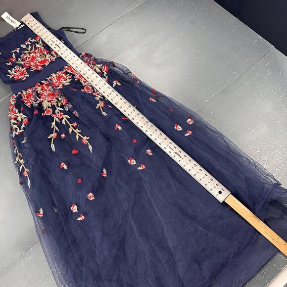 Minuet Dress Women Small Navy Blue Floral Embroidered Prom Formal ALine Maxi NWT - Picture 4 of 10